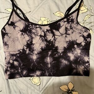 PINK Victoria's Secret Black and Purple Tie-Dye Sports Bra